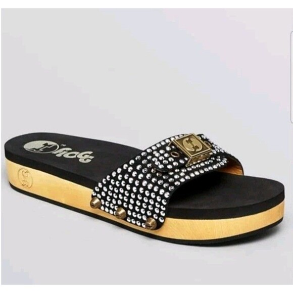 Flogg NIKITA Wooden Vint Inspired rhinestone Slide  Sandals Women Sz 8  M nwob - Picture 1 of 8
